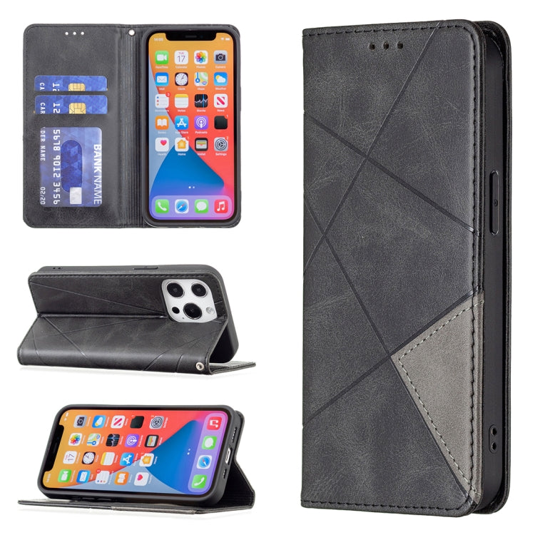For iPhone 13 Pro Max Rhombus Texture Horizontal Flip Magnetic Leather Case with Holder & Card Slots