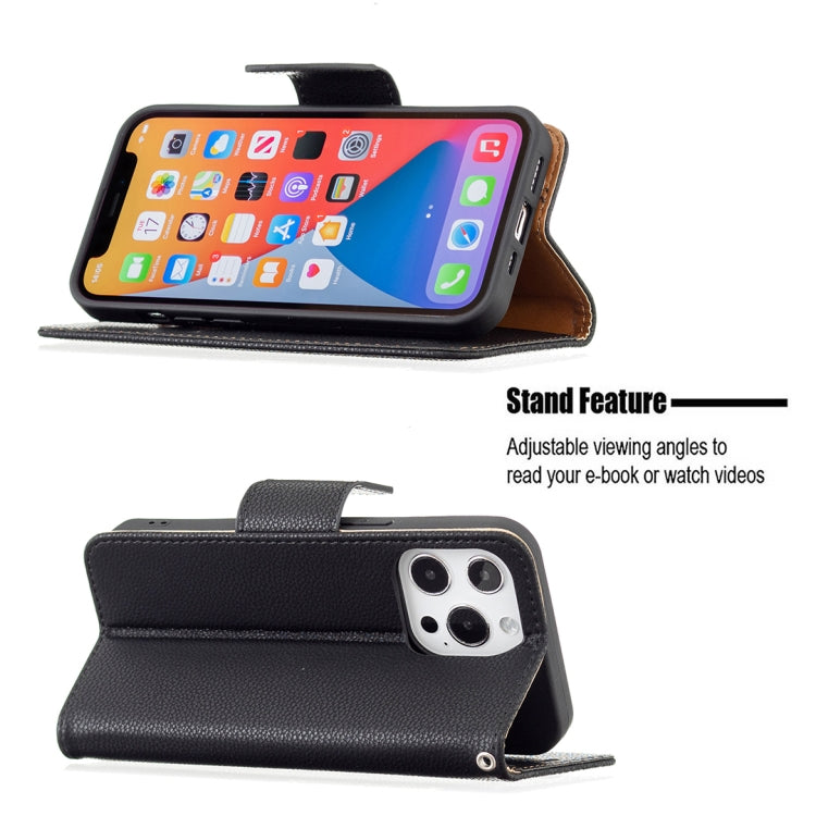 For iPhone 13 Pro Litchi Texture Pure Color Horizontal Flip Leather Case with Holder & Card Slots & Wallet & Lanyard
