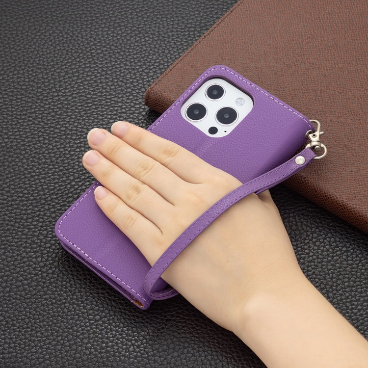 For iPhone 13 Pro Litchi Texture Pure Color Horizontal Flip Leather Case with Holder & Card Slots & Wallet & Lanyard