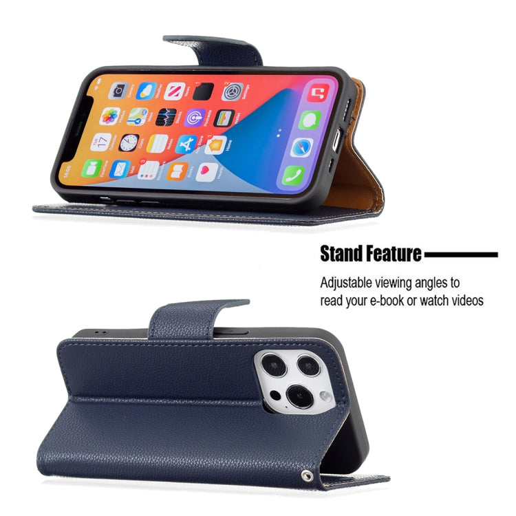 For iPhone 13 Pro Max Litchi Texture Pure Color Horizontal Flip Leather Case with Holder & Card Slots & Wallet & Lanyard