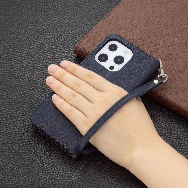 For iPhone 13 Pro Max Litchi Texture Pure Color Horizontal Flip Leather Case with Holder & Card Slots & Wallet & Lanyard