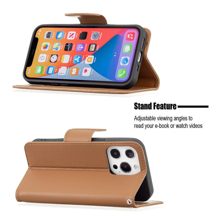 For iPhone 13 Pro Max Litchi Texture Pure Color Horizontal Flip Leather Case with Holder & Card Slots & Wallet & Lanyard