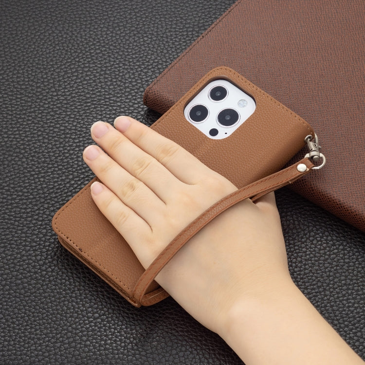 For iPhone 13 Pro Max Litchi Texture Pure Color Horizontal Flip Leather Case with Holder & Card Slots & Wallet & Lanyard