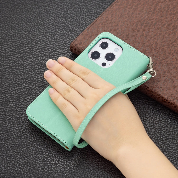 For iPhone 13 Pro Max Litchi Texture Pure Color Horizontal Flip Leather Case with Holder & Card Slots & Wallet & Lanyard