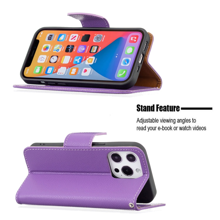 For iPhone 13 Pro Max Litchi Texture Pure Color Horizontal Flip Leather Case with Holder & Card Slots & Wallet & Lanyard