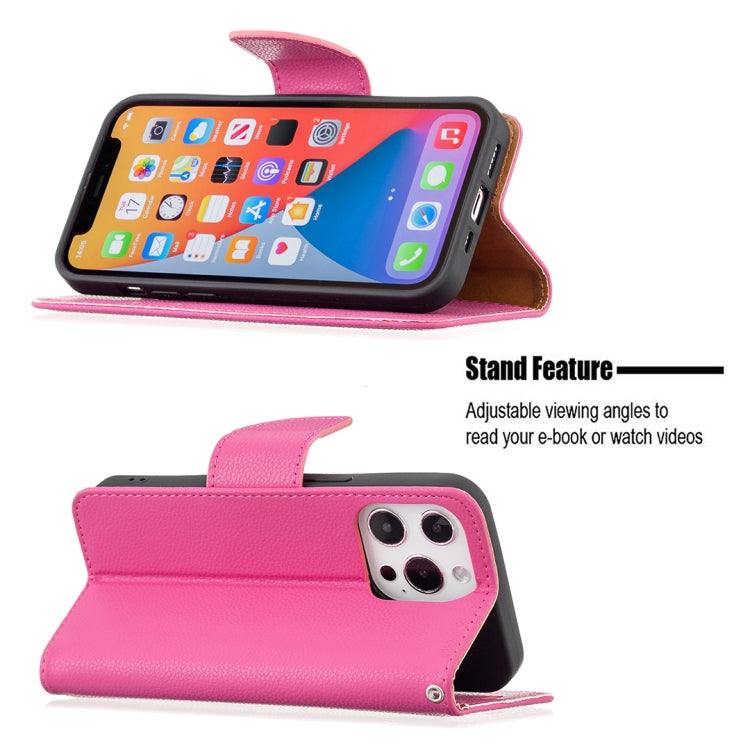 For iPhone 13 Pro Max Litchi Texture Pure Color Horizontal Flip Leather Case with Holder & Card Slots & Wallet & Lanyard
