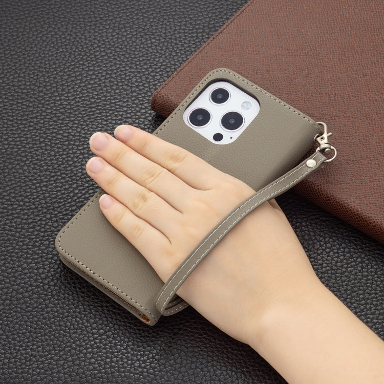 For iPhone 13 Pro Max Litchi Texture Pure Color Horizontal Flip Leather Case with Holder & Card Slots & Wallet & Lanyard