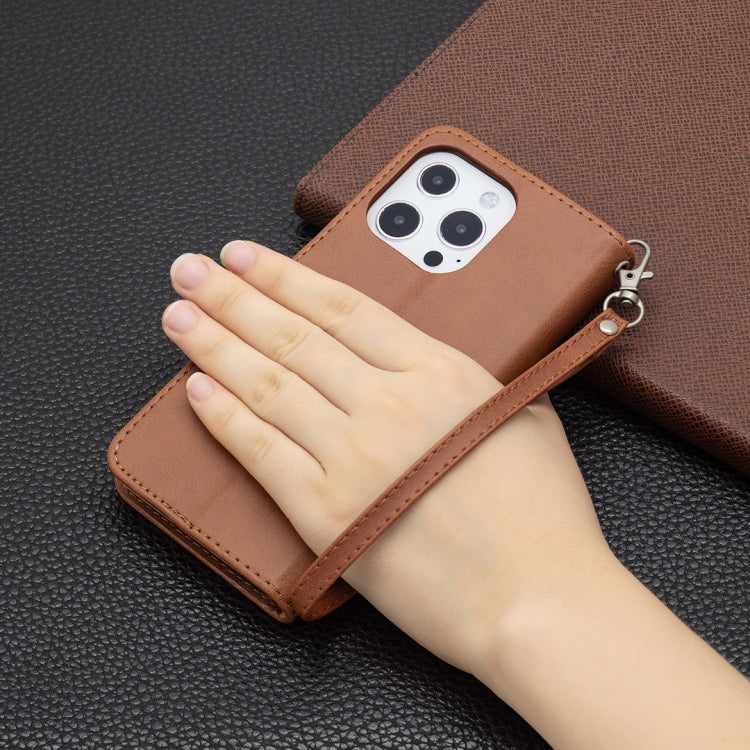 For iPhone 13 Pro Max  Retro Lambskin Texture Pure Color Horizontal Flip PU Leather Case, with Holder & Card Slots & Wallet & Lanyard