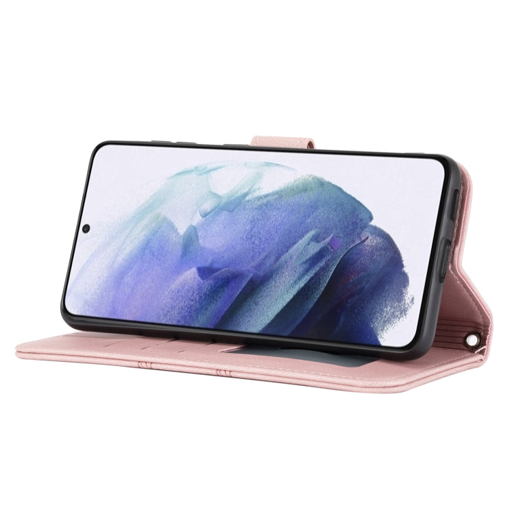 For Samsung Galaxy S21 5G Embossed Striped Magnetic Buckle PU + TPU Horizontal Flip Leather Case with Holder & Card Slot & Wallet & Photo Frame & Sling