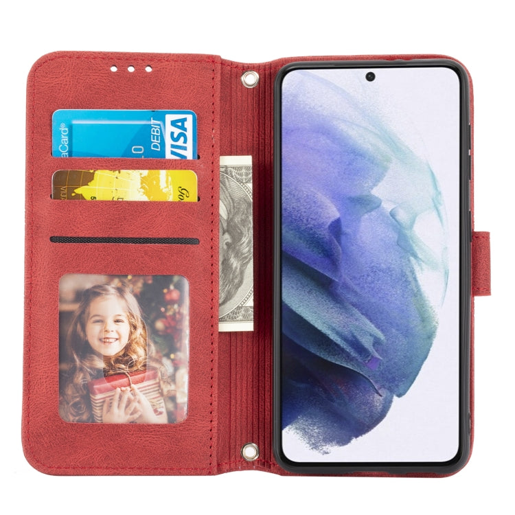 For Samsung Galaxy S21 5G Embossed Striped Magnetic Buckle PU + TPU Horizontal Flip Leather Case with Holder & Card Slot & Wallet & Photo Frame & Sling
