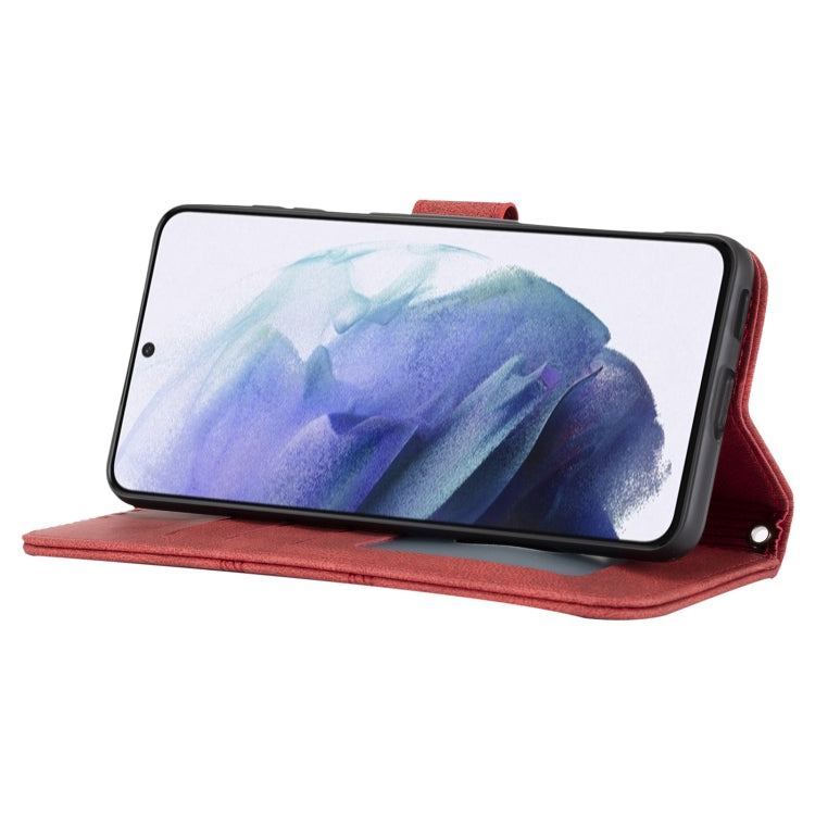 For Samsung Galaxy S21 5G Embossed Striped Magnetic Buckle PU + TPU Horizontal Flip Leather Case with Holder & Card Slot & Wallet & Photo Frame & Sling