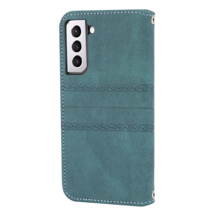 For Samsung Galaxy S21 5G Embossed Striped Magnetic Buckle PU + TPU Horizontal Flip Leather Case with Holder & Card Slot & Wallet & Photo Frame & Sling