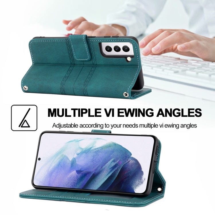 For Samsung Galaxy S21 5G Embossed Striped Magnetic Buckle PU + TPU Horizontal Flip Leather Case with Holder & Card Slot & Wallet & Photo Frame & Sling