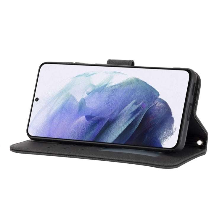 For Samsung Galaxy S21 5G Embossed Striped Magnetic Buckle PU + TPU Horizontal Flip Leather Case with Holder & Card Slot & Wallet & Photo Frame & Sling
