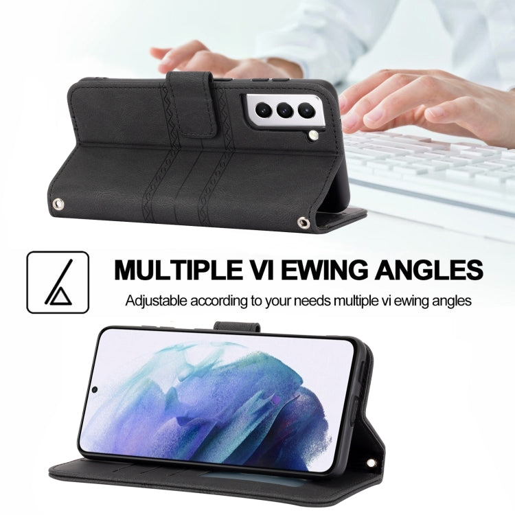 For Samsung Galaxy S21 5G Embossed Striped Magnetic Buckle PU + TPU Horizontal Flip Leather Case with Holder & Card Slot & Wallet & Photo Frame & Sling