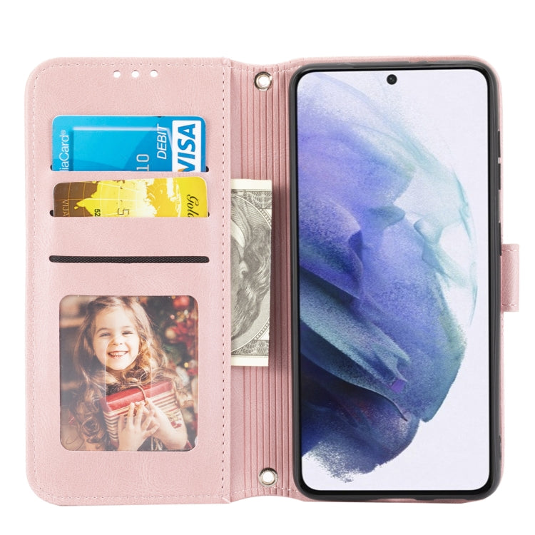 For Samsung Galaxy S21+ 5G Embossed Striped Magnetic Buckle PU + TPU Horizontal Flip Leather Case with Holder & Card Slot & Wallet & Photo Frame & Sling