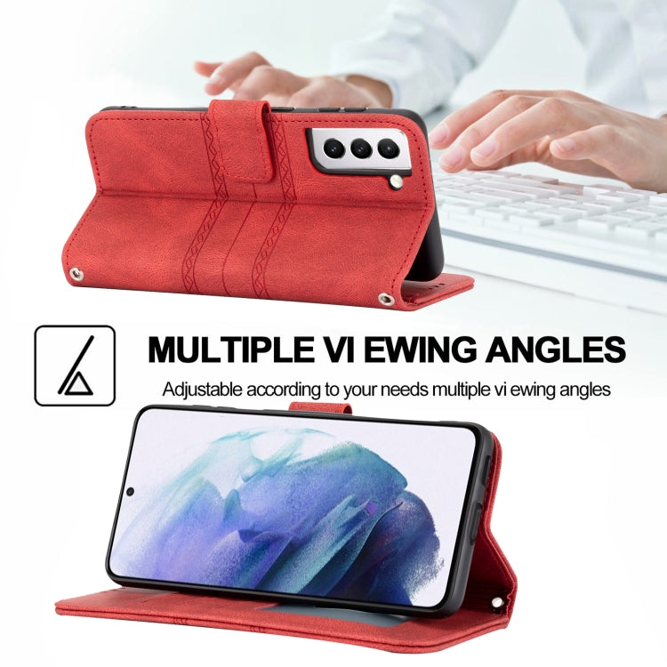 For Samsung Galaxy S21+ 5G Embossed Striped Magnetic Buckle PU + TPU Horizontal Flip Leather Case with Holder & Card Slot & Wallet & Photo Frame & Sling