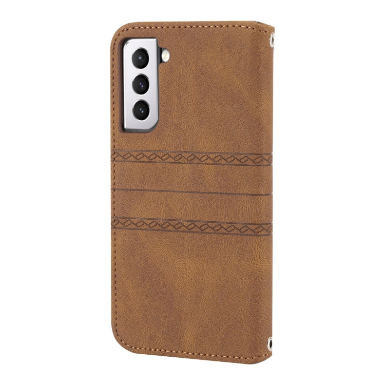 For Samsung Galaxy S21+ 5G Embossed Striped Magnetic Buckle PU + TPU Horizontal Flip Leather Case with Holder & Card Slot & Wallet & Photo Frame & Sling
