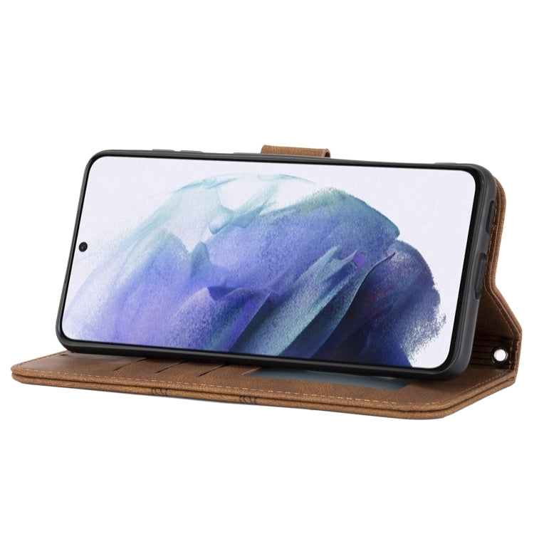 For Samsung Galaxy S21+ 5G Embossed Striped Magnetic Buckle PU + TPU Horizontal Flip Leather Case with Holder & Card Slot & Wallet & Photo Frame & Sling