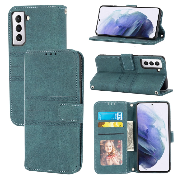 For Samsung Galaxy S21+ 5G Embossed Striped Magnetic Buckle PU + TPU Horizontal Flip Leather Case with Holder & Card Slot & Wallet & Photo Frame & Sling