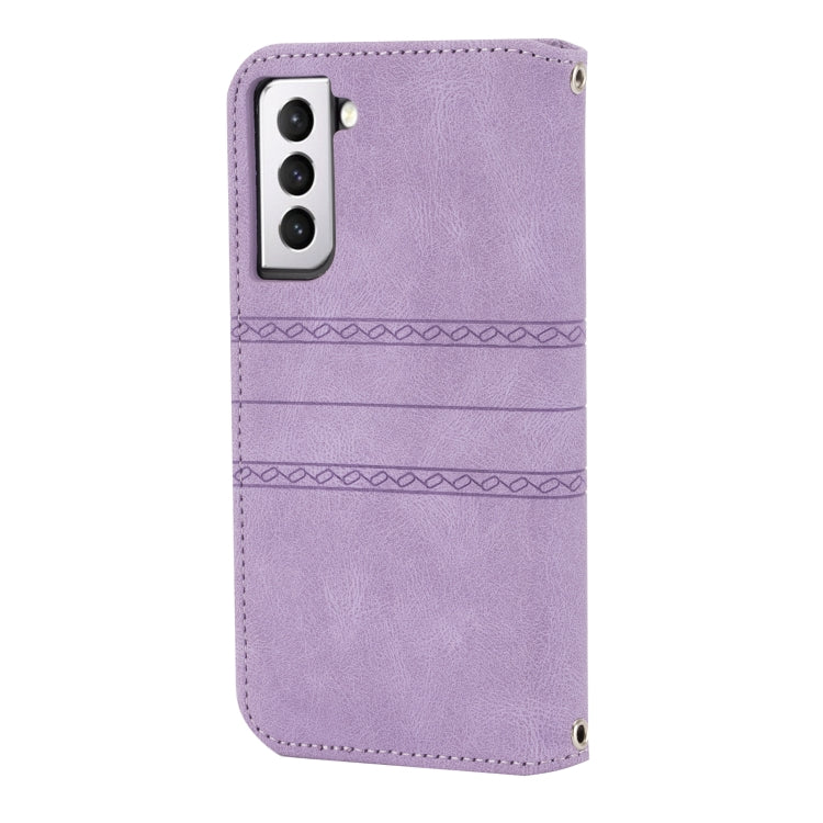 For Samsung Galaxy S21+ 5G Embossed Striped Magnetic Buckle PU + TPU Horizontal Flip Leather Case with Holder & Card Slot & Wallet & Photo Frame & Sling