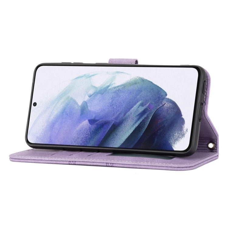 For Samsung Galaxy S21+ 5G Embossed Striped Magnetic Buckle PU + TPU Horizontal Flip Leather Case with Holder & Card Slot & Wallet & Photo Frame & Sling
