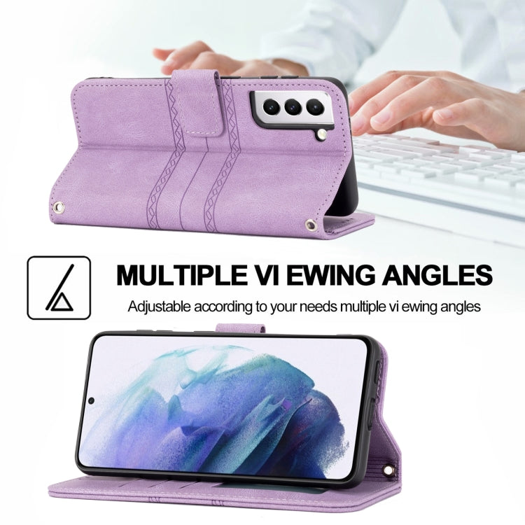 For Samsung Galaxy S21+ 5G Embossed Striped Magnetic Buckle PU + TPU Horizontal Flip Leather Case with Holder & Card Slot & Wallet & Photo Frame & Sling