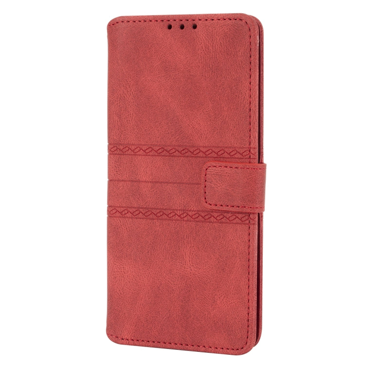 For Samsung Galaxy A02s 164mm Embossed Striped Magnetic Buckle PU + TPU Horizontal Flip Leather Case with Holder & Card Slot & Wallet & Photo Frame & Sling