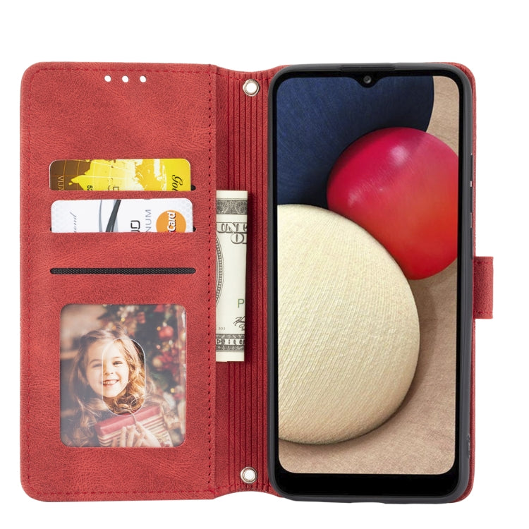 For Samsung Galaxy A02s 164mm Embossed Striped Magnetic Buckle PU + TPU Horizontal Flip Leather Case with Holder & Card Slot & Wallet & Photo Frame & Sling