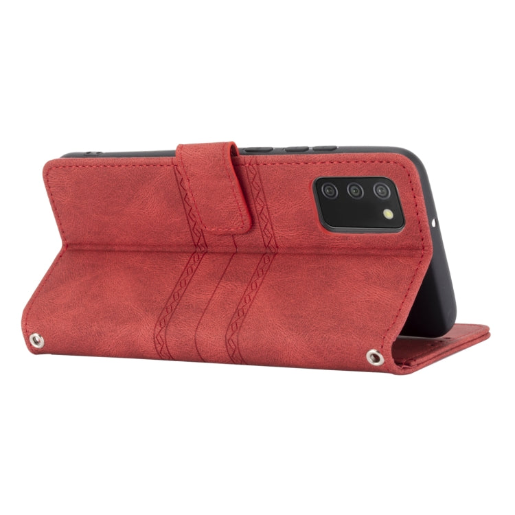 For Samsung Galaxy A02s 164mm Embossed Striped Magnetic Buckle PU + TPU Horizontal Flip Leather Case with Holder & Card Slot & Wallet & Photo Frame & Sling