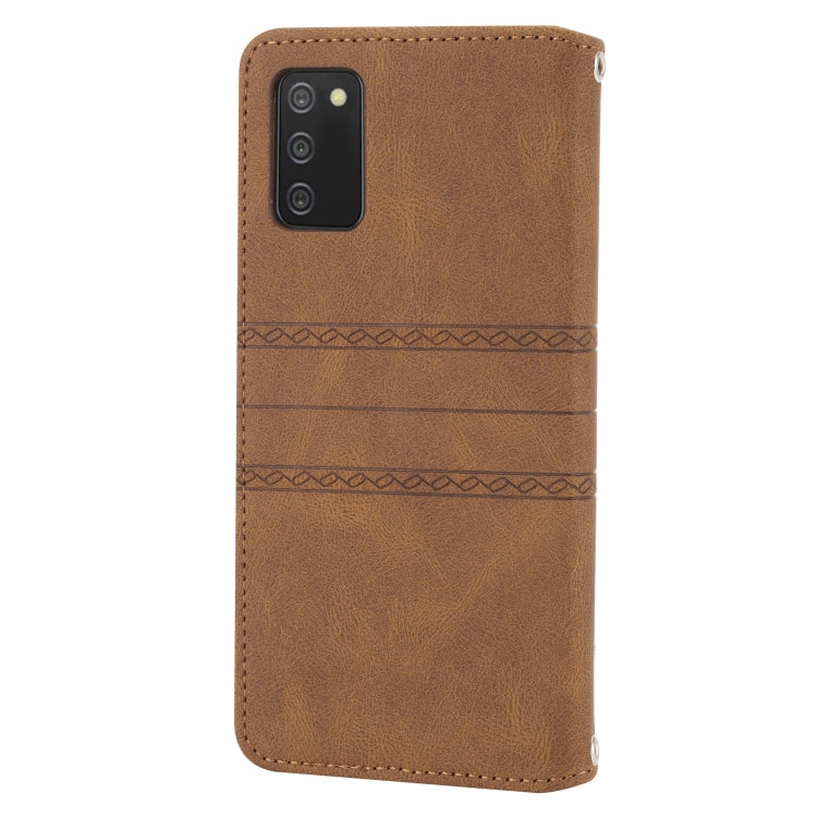 For Samsung Galaxy A02s 164mm Embossed Striped Magnetic Buckle PU + TPU Horizontal Flip Leather Case with Holder & Card Slot & Wallet & Photo Frame & Sling