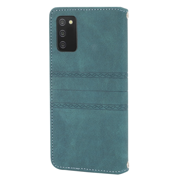 For Samsung Galaxy A02s 164mm Embossed Striped Magnetic Buckle PU + TPU Horizontal Flip Leather Case with Holder & Card Slot & Wallet & Photo Frame & Sling