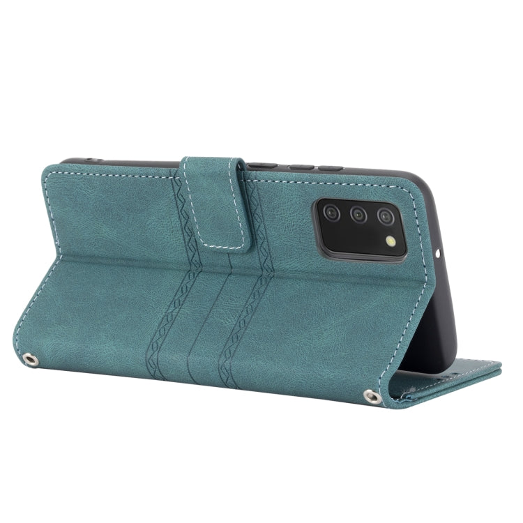 For Samsung Galaxy A02s 164mm Embossed Striped Magnetic Buckle PU + TPU Horizontal Flip Leather Case with Holder & Card Slot & Wallet & Photo Frame & Sling