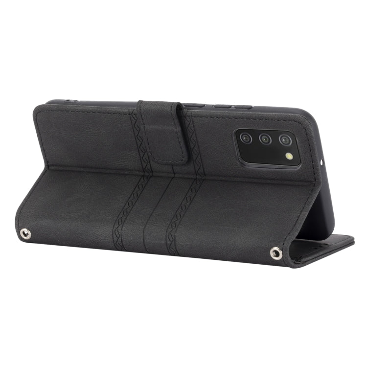 For Samsung Galaxy A02s 164mm Embossed Striped Magnetic Buckle PU + TPU Horizontal Flip Leather Case with Holder & Card Slot & Wallet & Photo Frame & Sling