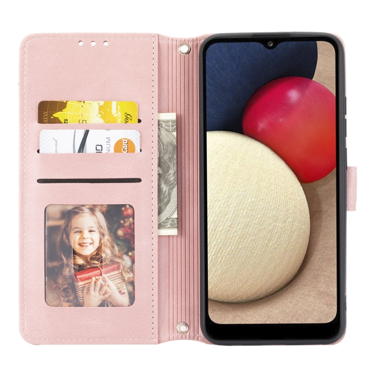 For Samsung Galaxy A03s 164mm Embossed Striped Magnetic Buckle PU + TPU Horizontal Flip Leather Case with Holder & Card Slot & Wallet & Photo Frame & Sling