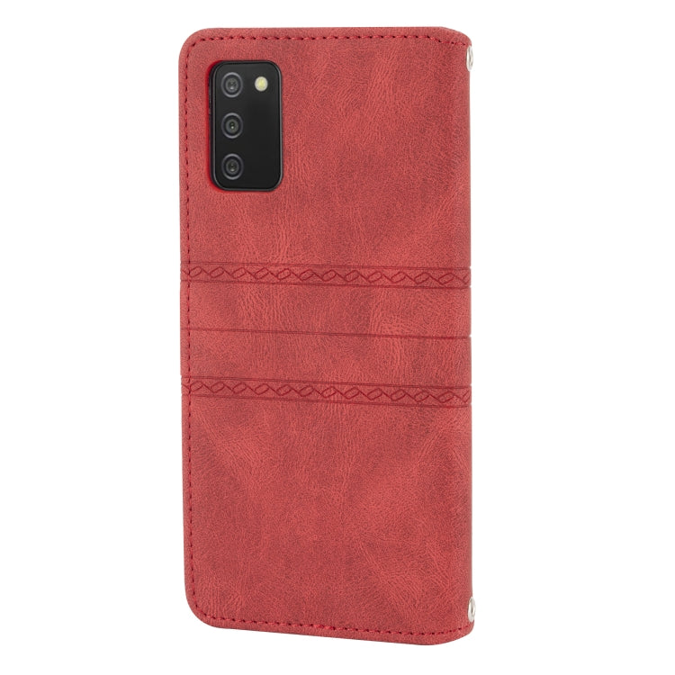 For Samsung Galaxy A03s 164mm Embossed Striped Magnetic Buckle PU + TPU Horizontal Flip Leather Case with Holder & Card Slot & Wallet & Photo Frame & Sling