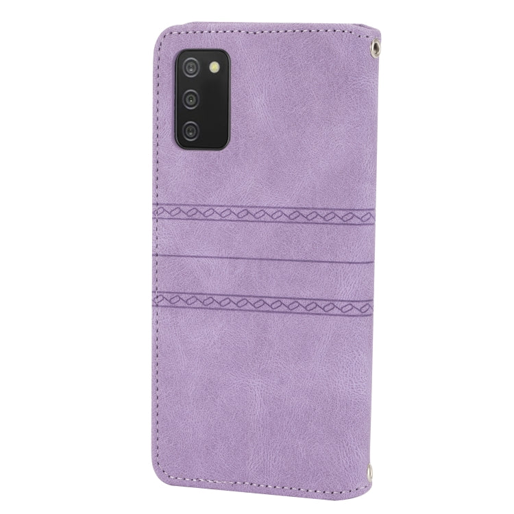 For Samsung Galaxy A03s 164mm Embossed Striped Magnetic Buckle PU + TPU Horizontal Flip Leather Case with Holder & Card Slot & Wallet & Photo Frame & Sling