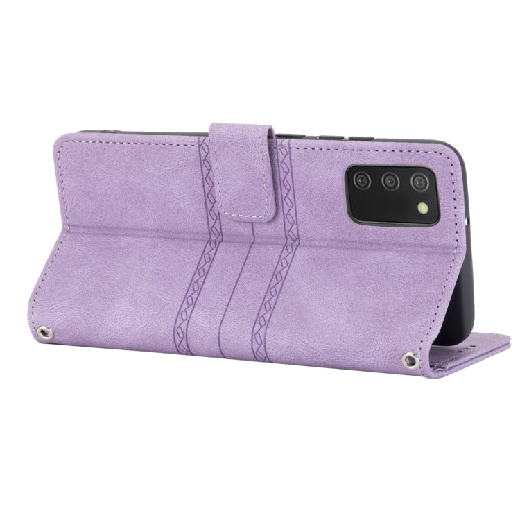 For Samsung Galaxy A03s 164mm Embossed Striped Magnetic Buckle PU + TPU Horizontal Flip Leather Case with Holder & Card Slot & Wallet & Photo Frame & Sling