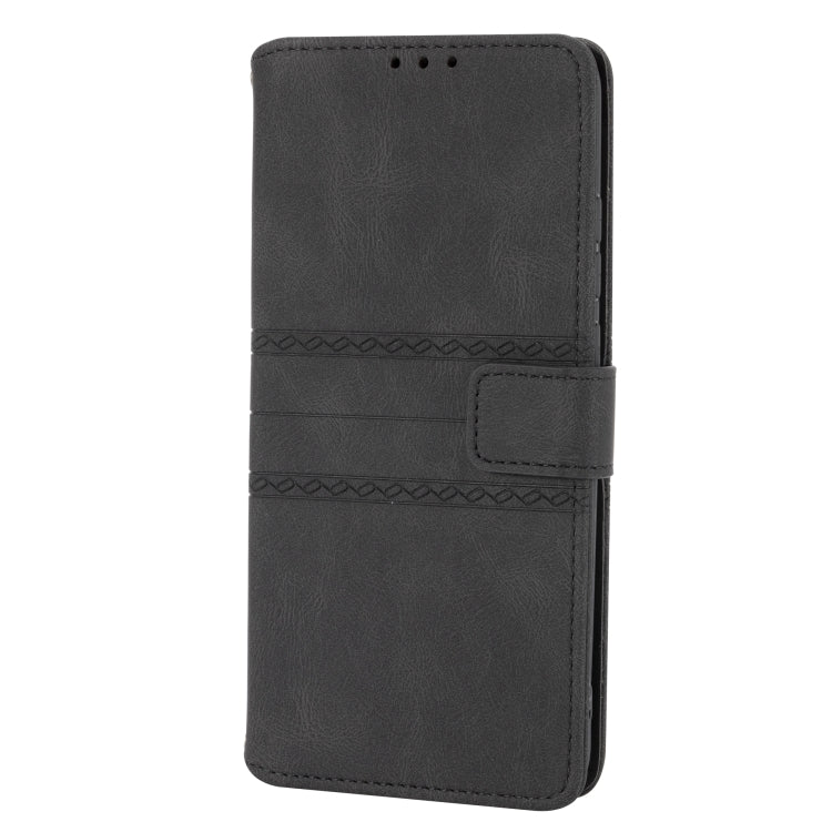 For Samsung Galaxy A03s 164mm Embossed Striped Magnetic Buckle PU + TPU Horizontal Flip Leather Case with Holder & Card Slot & Wallet & Photo Frame & Sling