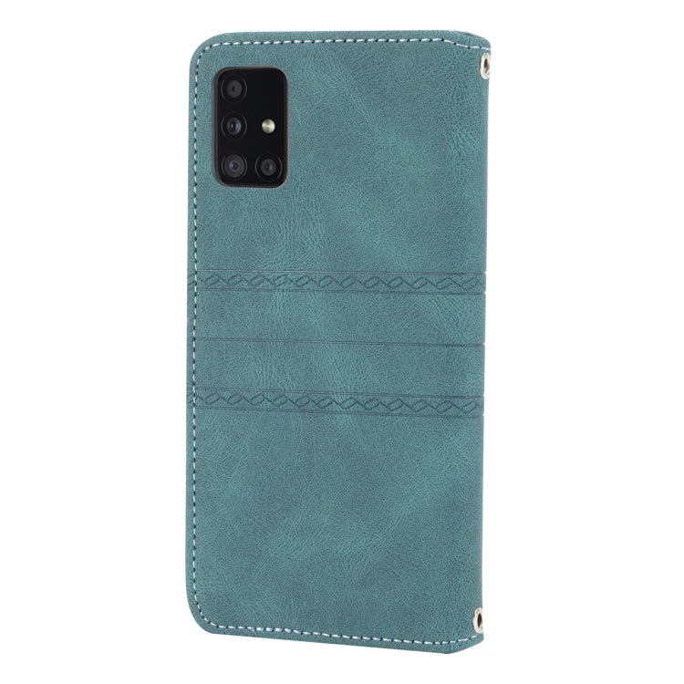 For Samsung Galaxy A71 Embossed Striped Magnetic Buckle PU + TPU Horizontal Flip Leather Case with Holder & Card Slot & Wallet & Photo Frame & Sling
