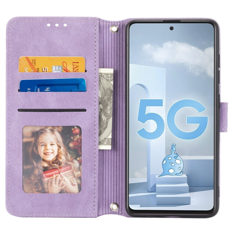 For Samsung Galaxy A71 Embossed Striped Magnetic Buckle PU + TPU Horizontal Flip Leather Case with Holder & Card Slot & Wallet & Photo Frame & Sling