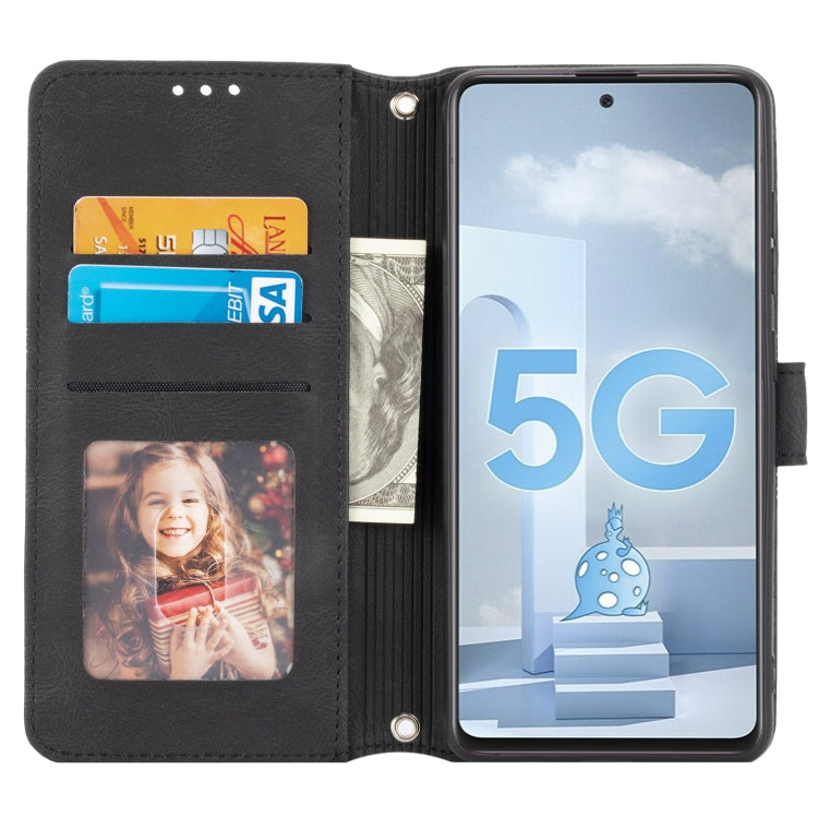 For Samsung Galaxy A71 Embossed Striped Magnetic Buckle PU + TPU Horizontal Flip Leather Case with Holder & Card Slot & Wallet & Photo Frame & Sling
