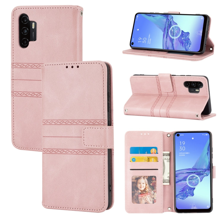 For Samsung Galaxy A32 4G Embossed Striped Magnetic Buckle PU + TPU Horizontal Flip Leather Case with Holder & Card Slot & Wallet & Photo Frame & Sling