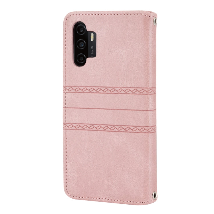 For Samsung Galaxy A32 4G Embossed Striped Magnetic Buckle PU + TPU Horizontal Flip Leather Case with Holder & Card Slot & Wallet & Photo Frame & Sling