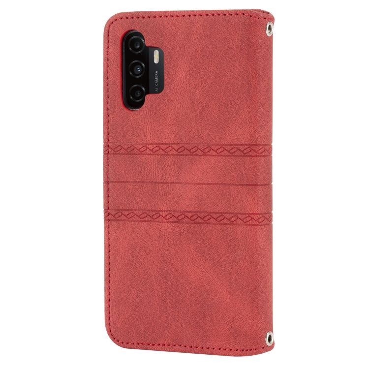 For Samsung Galaxy A32 4G Embossed Striped Magnetic Buckle PU + TPU Horizontal Flip Leather Case with Holder & Card Slot & Wallet & Photo Frame & Sling