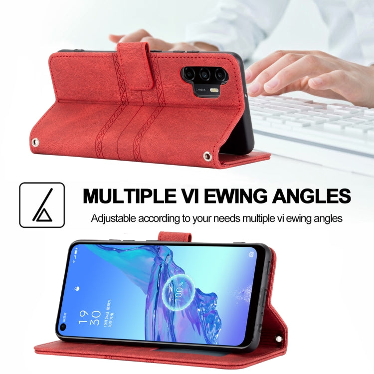 For Samsung Galaxy A32 4G Embossed Striped Magnetic Buckle PU + TPU Horizontal Flip Leather Case with Holder & Card Slot & Wallet & Photo Frame & Sling