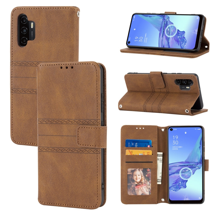 For Samsung Galaxy A32 4G Embossed Striped Magnetic Buckle PU + TPU Horizontal Flip Leather Case with Holder & Card Slot & Wallet & Photo Frame & Sling