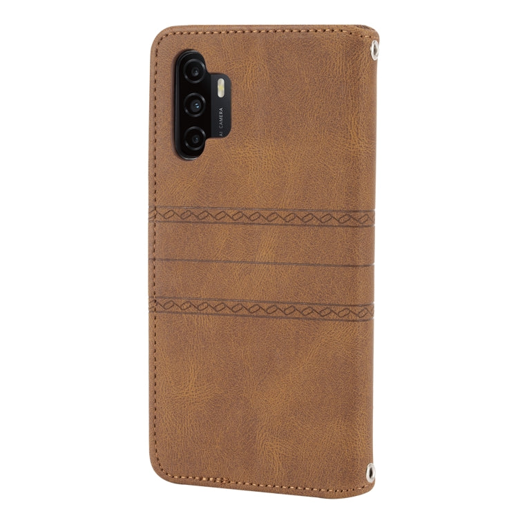 For Samsung Galaxy A32 4G Embossed Striped Magnetic Buckle PU + TPU Horizontal Flip Leather Case with Holder & Card Slot & Wallet & Photo Frame & Sling