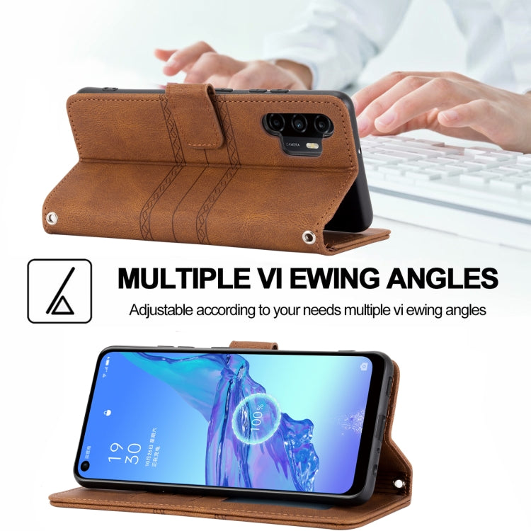 For Samsung Galaxy A32 4G Embossed Striped Magnetic Buckle PU + TPU Horizontal Flip Leather Case with Holder & Card Slot & Wallet & Photo Frame & Sling