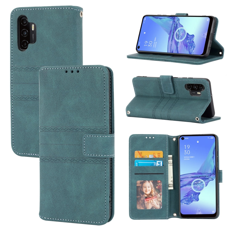 For Samsung Galaxy A32 4G Embossed Striped Magnetic Buckle PU + TPU Horizontal Flip Leather Case with Holder & Card Slot & Wallet & Photo Frame & Sling